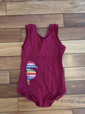 Vintage Grace Girls Berry Red Tank Swimsuit with Seahorse Accent